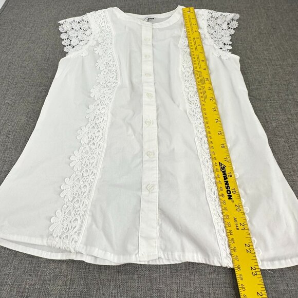 Calligraphie Button Down Top White Floral Embroidered detail Cap Sleeve Medium - Picture 5 of 10